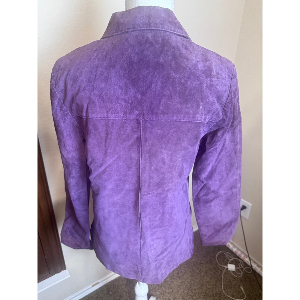 Vintage Clio Purple Suede Leather Jacket Women Size 6 Button Front Blazer 90s - Picture 3 of 6